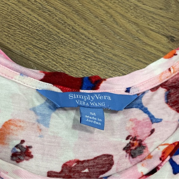 Simply Vera Wang Pink Floral Soft Lightweight Short Sleeve T-Shirt Medium - Picture 2 of 8